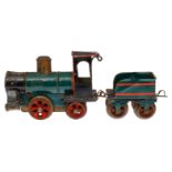 Märklin A-1 Dampflok 1020, Spur 0, uralt, grün/schwarz, mit Tender und Schnappkupplungen, alte