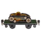 Märklin Plattformwagen 1984, Spur 0, HL, mit schlankem Panzer, LS und gealterter Lack, L 16,5, sonst