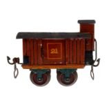 Märklin ged. Güterwagen ”21” 1804, Spur 0, uralt, HL, mit 2 ST, BRHh und Bügelkupplungen, LS tw