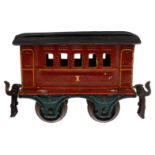Märklin Personenwagen 1805, Spur 0, uralt, rotbraun, HL, 1. Klasse, LS und gealterter Lack, L 9,5,