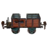 Märklin Hochbordwagen 1889, Spur 0, uralt, HL, 1 LTH fehlt, LS und gealterter Lack, L 12,5, Z 3