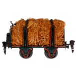 Märklin Rungenwagen 1833, Spur 0, uralt, HL, mit Holzwolle beladen, LS und gealterter Lack, L 12,
