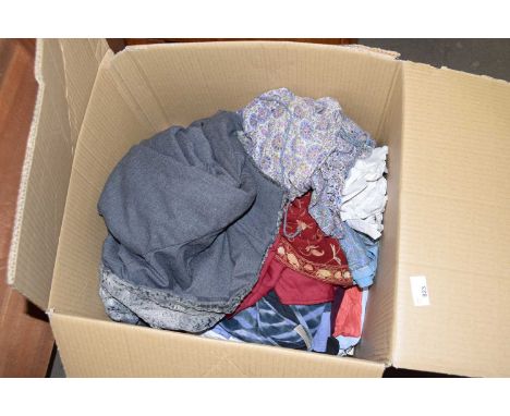 Box of assorted textiles and clothing