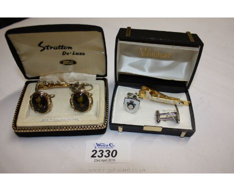 Two pairs of Cufflinks including Stratton De-luxe and Windsor Gwent Constabulary and two tie pins.