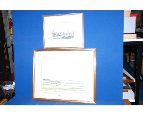 A framed Watercolour depicting a moorland scene, signed lower right Roger Corfe '86', together with a framed Print of Herefor