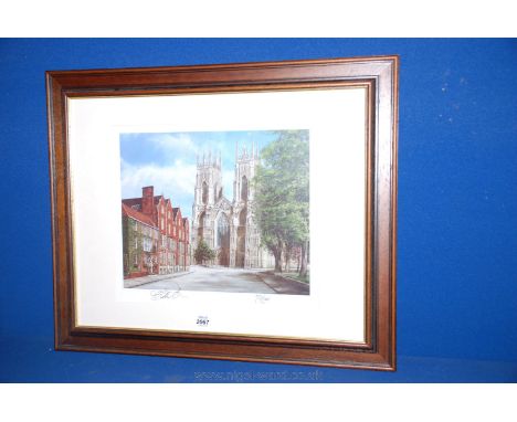 A Limited edition Print by M.J. Braithwaite of a Cathedral at the end of a street, no. 573/2000.