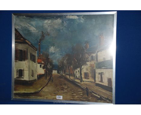 A large Print of street scene, Maurice de Vlaminck, in chrome frame.