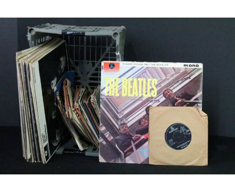 Vinyl - 17 Rock &amp; Pop LPs and approx 40 7" singles to include The Beatles x 2 (both yellow Parlophone labels), Leonard Co