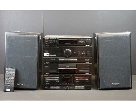 Hi-Fi - Technics stacking system to include tuner, amplifier, CD player, cassette deck, speakers 