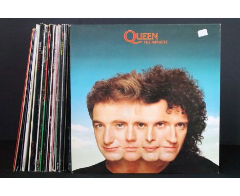Vinyl - 18 Queen &amp; Freddie Mercury LPs and 4 12" singles to include The Miracle, Greatest Hits II, Queen II, Jazz (with p