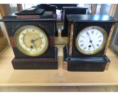 Two slate mantle  - One by  the Hamburg American Clock company with crossed arrow stamp to back. Along with one other stamped