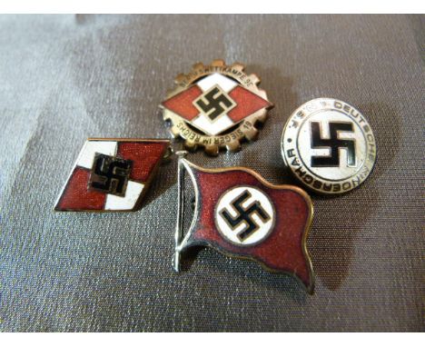 Four WW2 German Enamel pin badges including Hitler Youth.