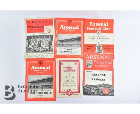 6 Arsenal football programmes from 1948 to 1951, including Arsenal v Preston North End 31st January 1948, Arsenal v Tottenham