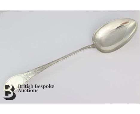 19th Century bright-cut basting spoon, Mark Groth (1863-1904) Copenhagen assay mark, approx 38.5 cms in length. The bowl meas