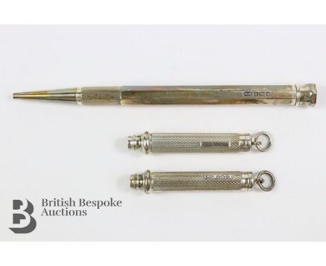 Silver Baker's Pointer propelling pencil, Birmingham hallmark, mm E. Baker &amp; Sons, 43.2 gms, together with silver propell