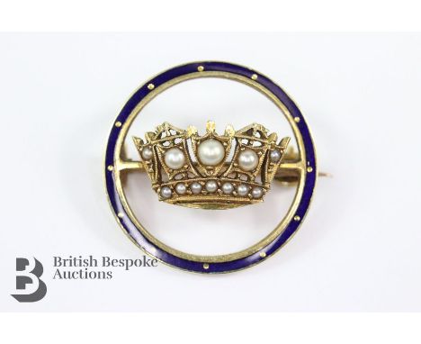 14ct yellow gold and enamel coronet brooch, approx 20 mm, approx 3.5 gms.&nbsp;