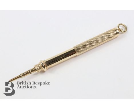 9ct gold telescopic pencil, Birmingham hallmark, mm E. Baker &amp; Sons, stamped 9ct (375) approx 7.3 gms, having engine-turn