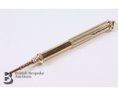 9ct gold telescopic pencil, Birmingham hallmark, mm E. Baker &amp; Sons, stamped 9ct (375) approx 7.3 gms, having engine-turn