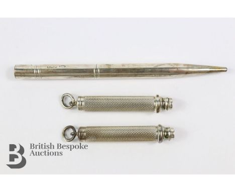 Silver Baker's Pointer propelling pencil, Birmingham hallmark, mm E. Baker &amp; Sons, 43.2 gms, together with two silver pro