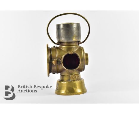 Veteran car brass oil powered rear lamp by Joseph Lucas Ltd 'King of the Road No.631', circa 1900-1910, measures approx. h 26