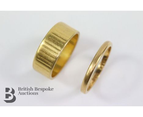 22ct yellow gold wedding band, Dublin hallmark, mm S.E dated 1946, size L approx 2.84 gms, together with a 22ct gold wedding 