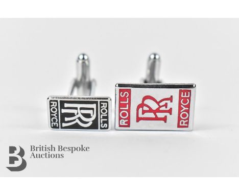 Rolls Royce 1979 limited edition cufflinks in presentation box, one chrome with RR crimson red enamel, the other chrome with 