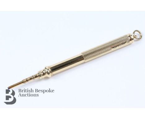 9ct gold telescopic pencil, Birmingham hallmark, mm E. Baker &amp; Sons, stamped 9ct (375) approx 14.3 gms, having engine-tur