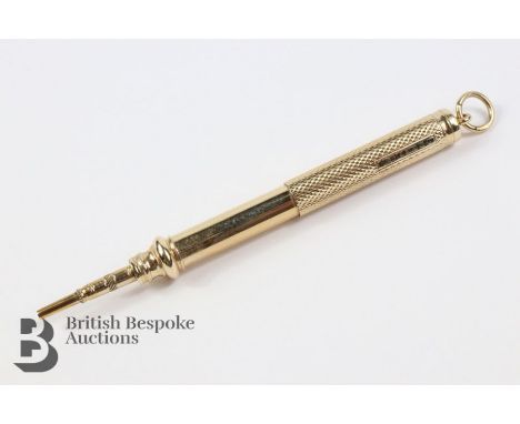 9ct gold telescopic pencil, Birmingham hallmark, mm E. Baker &amp; Sons, stamped 9ct (375) approx 7.3 gms, having engine-turn