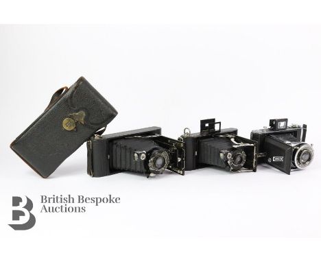 Vintage Kodak cameras, including Kodak No 1 Pocket Autographic Junior complete with pencil, patented in the USA January 1910 