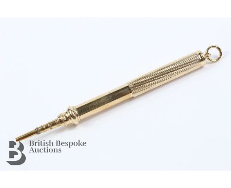 9ct gold telescopic pencil, Birmingham hallmark, mm E. Baker &amp; Sons, stamped 9ct (375) approx 11.3 gms, having engine-tur