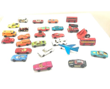 Large selection of vintage diecast cars includes Matchbox, corgi cars etc 