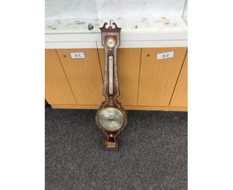 Vintage inlaid banjo barometer rosewood, 40 inches tall