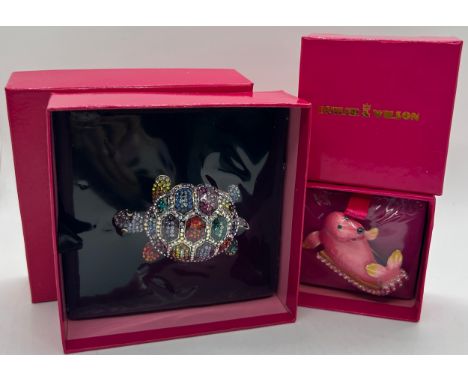 Boxed as new vintage Butler and Wilson multi jewelled turtle brooch together with a boxed Butler and Wilson jewelled seal 