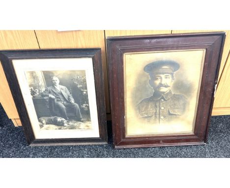 2 vintage oak framed photos / pictures, largest frame measures Width 21.5 inches, Height 26 inches