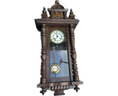 Two key hole Vienna wall clock with pendulum and key 