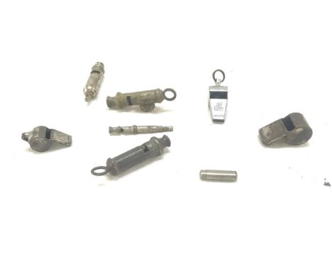 Selection of vintage whistles includes The Acme scout etc Metal detector finds 