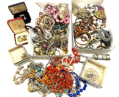 Two trays of vintage and later costume jewellery 