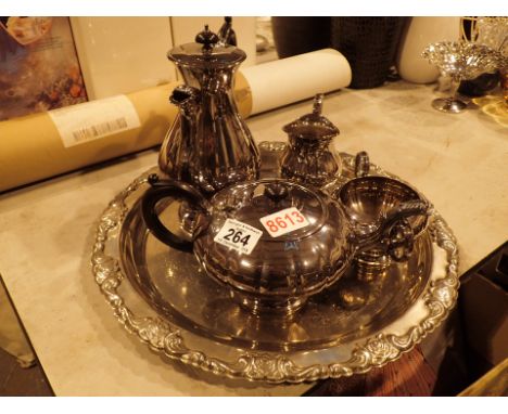 Silver plated tea service on a plated tray