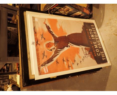 Two framed maps of Cornwall with framed reproduction WWII poster and other 68 x 48 cm 