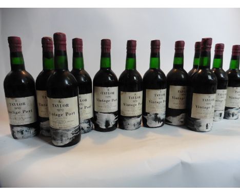 A box of 12 bottles of Taylor's 1970 vintage port bottled in 1972 by Army & Navy Stores Westminster