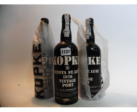 3 bottles of Kopke Quinta St Luiz 1970 vintage port (no size nor strength stated but standard sized bottles)