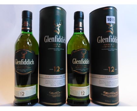 2 bottles of Glenfiddich 12 yr old Signature single highland malt Scotch Whisky in cartons 40% 70cl each