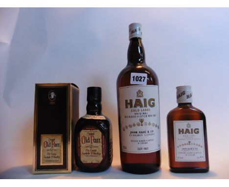 3 various bottles, 1x Grand Old Parr 12 yr old Delux Scotch Whisky with box 43% 37.5cl, 2x Haig Gold Label original blended S