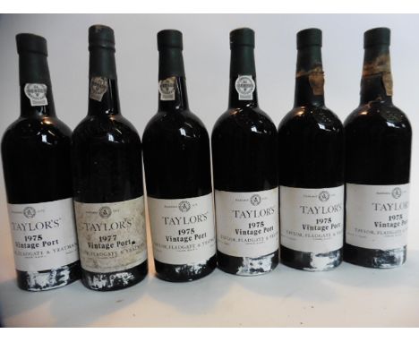 A part box of 6 bottles of Taylor's vintage port (5x1975 + 1x 1977)(ullages 4 in neck, 1 top shoulder, 1 in neck)