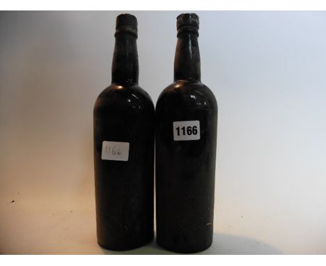 2 old bottles of port(?) no labels, 1x Stallard Worcester port (ullage upper mid shoulder) & 1x Berry Bros & Co London (ullag