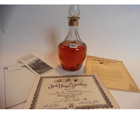 A "Belle of Lincoln" Jack Daniels limited edition large glass decanter of old No 7 Black label Whiskey 1.5 litres 43% bottlin