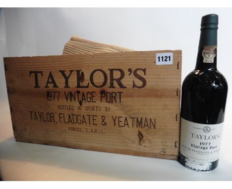 A case of 12 bottles of Taylor's 1977 vintage port in own wooden box 75cl 21% each