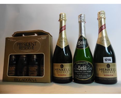 3 and 4 quarter bottles, 2x Henkell Trocken Dry Sekt German sparkling wine, 1x Sainsburys Sekt sparkling dry wine & a box of 