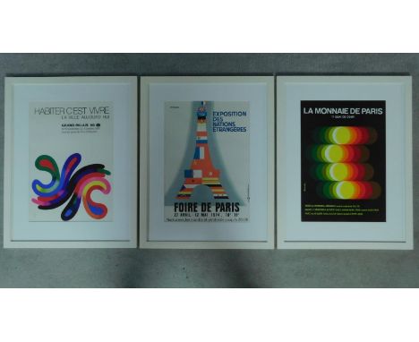 A trio of framed vintage Paris exhibition poster prints.  60x77cm 
