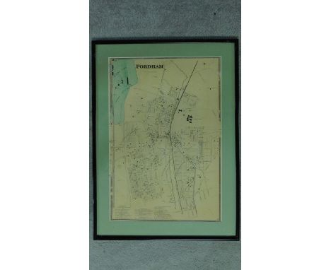 A framed and glazed vintage map of Fordham. 73x54cm 